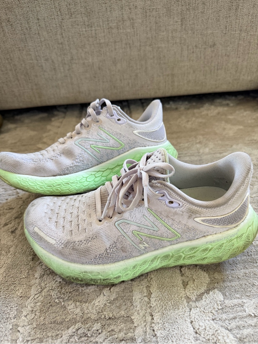 New Balance Women's Lightweight Running Shoes in Light Gray with Mint Green Sole